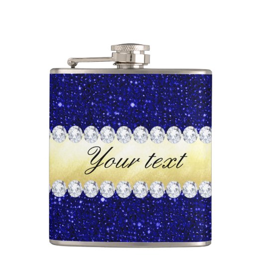 ネイビーパーソナライズされたシークイン、金ゴールド、ダイヤモンド フラスク (正面)
