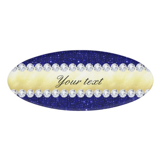 ネイビーパーソナライズされたシークイン、金ゴールド、ダイヤモンド 名札 (正面)