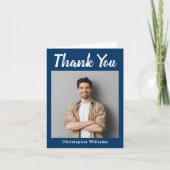 ネイビーパーソナライズされたジンガムのプレイド写真 サンキューカード (正面)