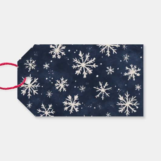 ネイビーパーソナライズされたスノーフレークのクリスマスフォト ギフトタグ (裏面横)