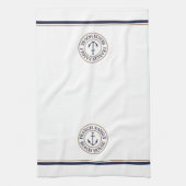 ネイビーパーソナライズされたタンいかりロゴキッチンタオル キッチンタオル (縦)