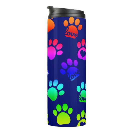 ネイビーパーソナライズされたドッグプリントラブレインボー タンブラー (回転右)