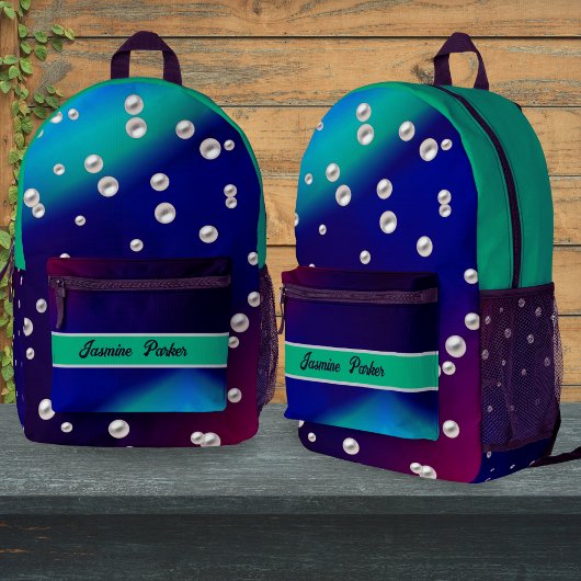 ネイビーパーソナライズされたバックトゥスクールズガールズキャンプ プリントバックパック