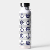 ネイビーパーソナライズされたブルーいかりボートホイール航海の ウォーターボトル (左面)