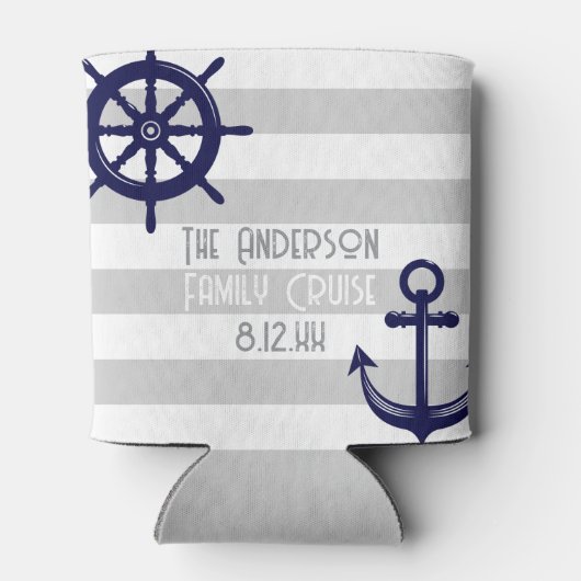 ネイビーパーソナライズされたブルーいかりボートホイール航海の 缶クーラー (裏面)