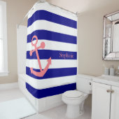 ネイビーパーソナライズされたブルーと赤面ピンク航海の シャワーカーテン (インサイチュ)