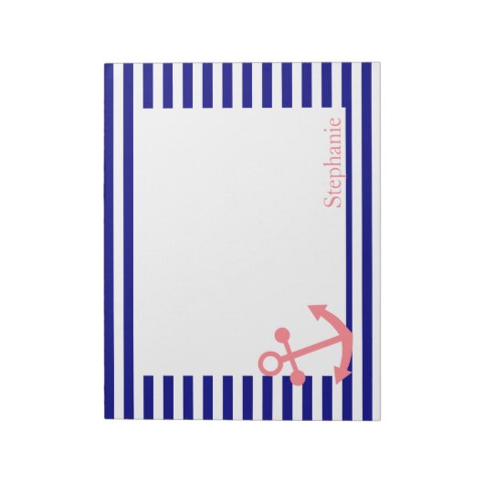 ネイビーパーソナライズされたブルーと赤面ピンク航海の ノートパッド (回転)