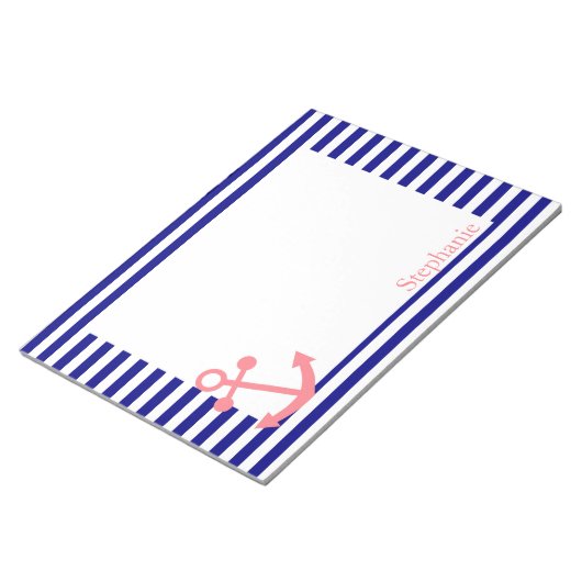 ネイビーパーソナライズされたブルーと赤面ピンク航海の ノートパッド (アングル)