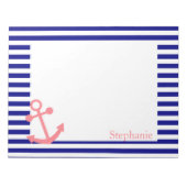 ネイビーパーソナライズされたブルーと赤面ピンク航海の ノートパッド (正面)