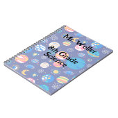 ネイビーパーソナライズされたブルーの惑星と先生 ノートブック (左側)