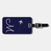 ネイビーパーソナライズされたブルーの飛行機名とイニシャル ラゲッジタグ (正面横)