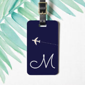 ネイビーパーソナライズされたブルーの飛行機名とイニシャル ラゲッジタグ