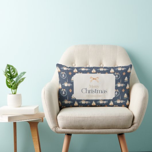 ネイビーパーソナライズされたブルークリスマス装飾用クッション ランバークッション (椅子)