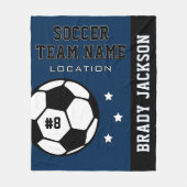 ネイビーパーソナライズされたブルーサッカー選手の名前 フリースブランケット (正面)
