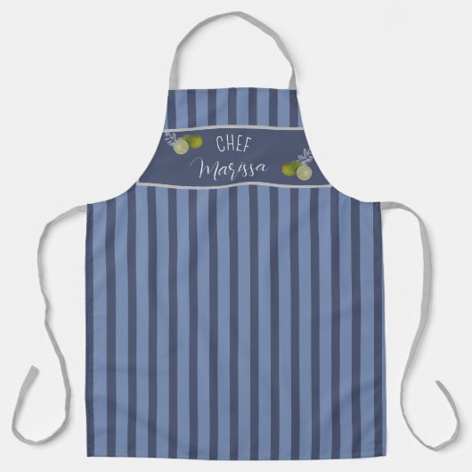 ネイビーパーソナライズされたブルーシェフストライプのエプロン エプロン (正面)