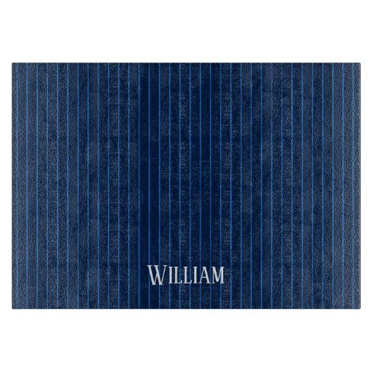 ネイビーパーソナライズされたブルーピンストライプ カッティングボード (正面)