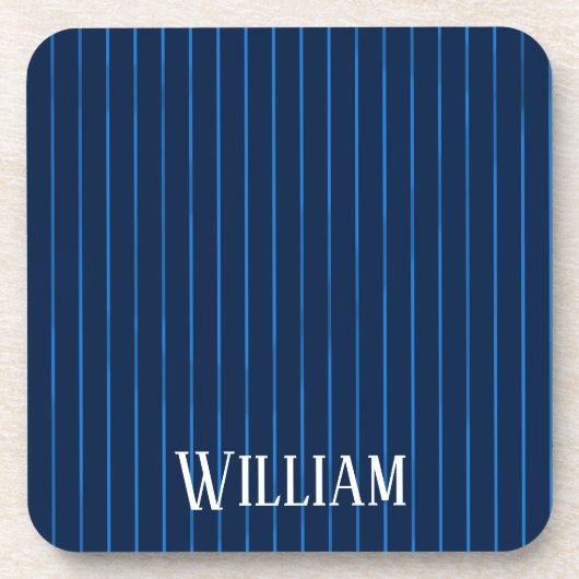 ネイビーパーソナライズされたブルーピンストライプ コースター (正面)
