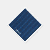ネイビーパーソナライズされたブルーピンストライプ スタンダードカクテルナプキン (角)