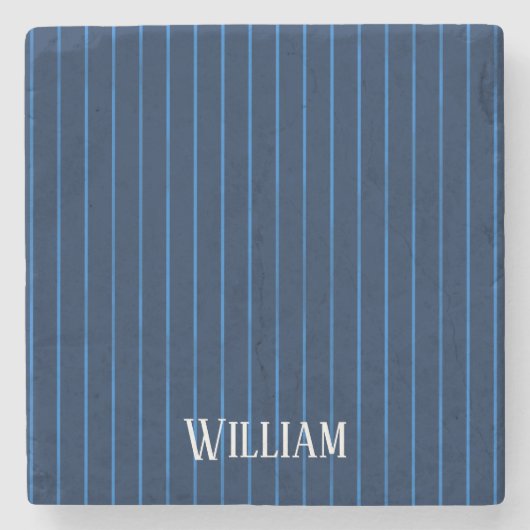 ネイビーパーソナライズされたブルーピンストライプ ストーンコースター (正面)