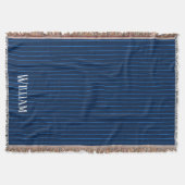 ネイビーパーソナライズされたブルーピンストライプ スローブランケット (正面)