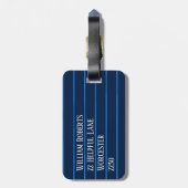 ネイビーパーソナライズされたブルーピンストライプ ラゲッジタグ (裏面縦)