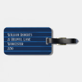 ネイビーパーソナライズされたブルーピンストライプ ラゲッジタグ (裏面横)