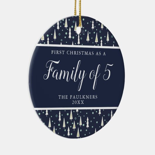 ネイビーパーソナライズされたブルーファミリー第5ベビー セラミックオーナメント (右)
