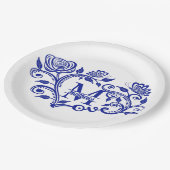 ネイビーパーソナライズされたブルーフローラモノグラムM ペーパープレート (アングル)