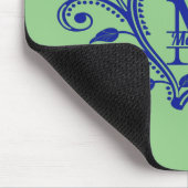 ネイビーパーソナライズされたブルーフローラモノグラムM マウスパッド (コーナー)