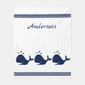 ネイビーパーソナライズされたブルーホエールキッズ フリースブランケット (正面)