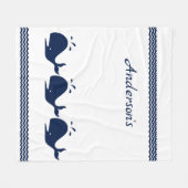 ネイビーパーソナライズされたブルーホエールキッズ フリースブランケット (正面(横))