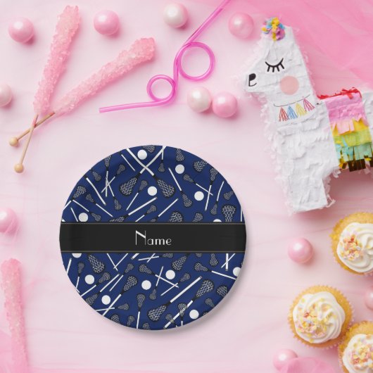 ネイビーパーソナライズされたブルーラクロス ペーパープレート (パーティー)