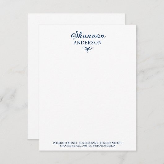 ネイビーパーソナライズされたブルー書道名称事業 ノートカード (正面/裏面)