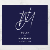 ネイビーパーソナライズされたブルー結婚ズモノグラム スパークリングワインラベル (シングルラベル)