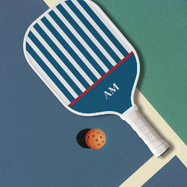 ネイビーパーソナライズされたレッド&ホワイトストライプのカントリークラブ ピックルボールラケット