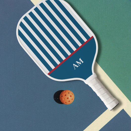 ネイビーパーソナライズされたレッド&ホワイトストライプのカントリークラブ ピックルボールラケット