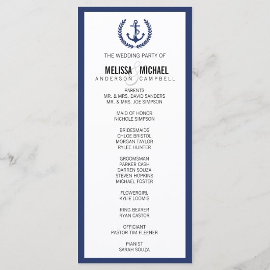 ネイビーパーフェクトシェブロン/ジグザグ結婚式 プログラム (裏面)