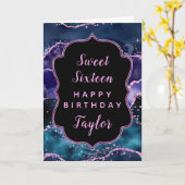 ネイビーパープル海アガテスウィート16ハッピーバースデー カード (黄色い花)