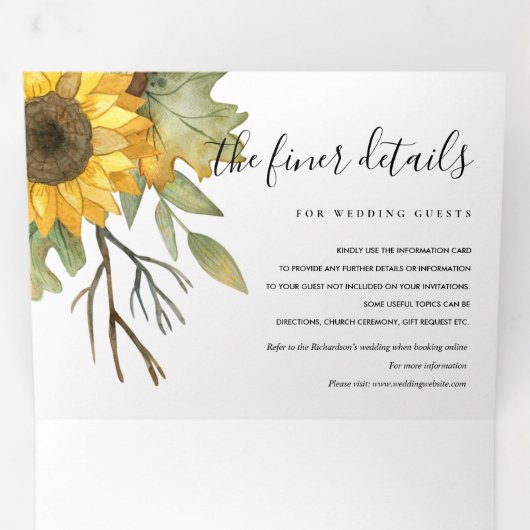 ネイビーヒマワリ水色フローラ結婚式の招待 三つ折り招待状 (内部最初)