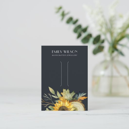 ネイビーヒマワリ秋秋材ヘアクリップディスプレイ 名刺 (スタンド正面)