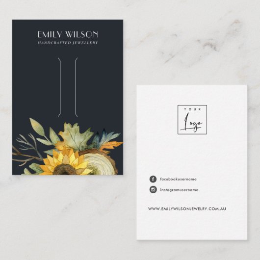 ネイビーヒマワリ秋秋材ヘアクリップディスプレイ 名刺 (正面/裏面)