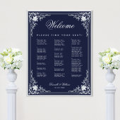 ネイビービンテージ結婚式のアルファベット順の座席表 ポスター
