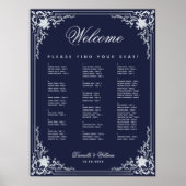 ネイビービンテージ結婚式のアルファベット順の座席表 ポスター (正面)