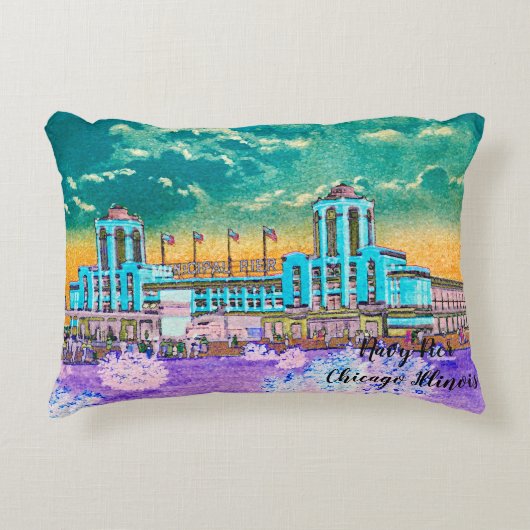 ネイビーピアシカゴ1920の水の色アートウィンディーシティ アクセントクッション (正面)