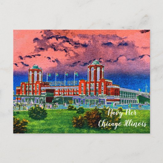 ネイビーピアシカゴ1920の水の色アートウィンディーシティ ポストカード (正面)