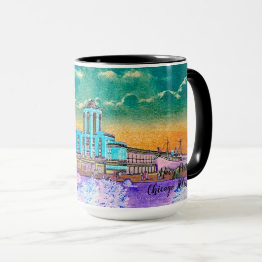 ネイビーピアシカゴ1920の水の色アートウィンディーシティ マグカップ (正面右)