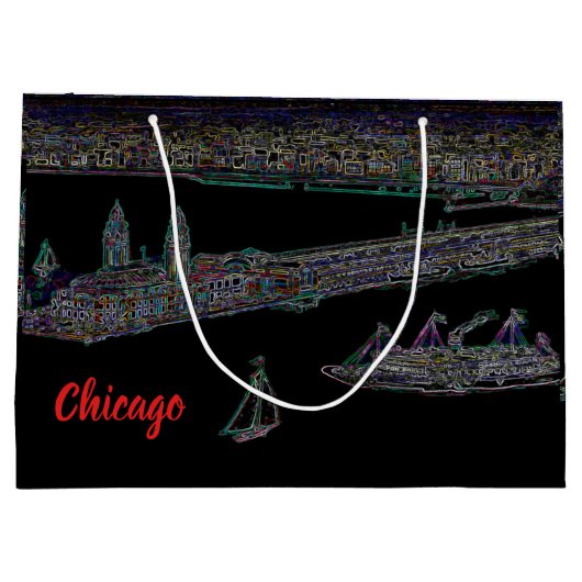 ネイビーピアシカゴ1920のNEON Art Windy City ラージペーパーバッグ (裏面)