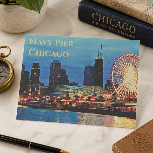 ネイビーピア(P) _at night Chicago Postcard ポストカード