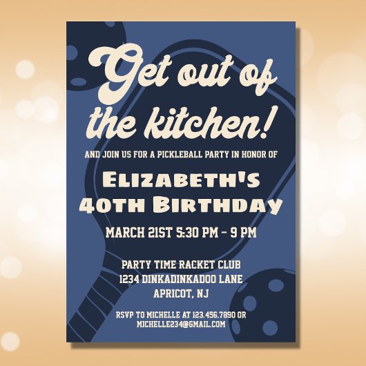 ネイビーピックルボールパーティースポーツパドル誕生日 招待状