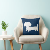 ネイビーピローミディアム上の白いダックシュント子犬 クッション (椅子)